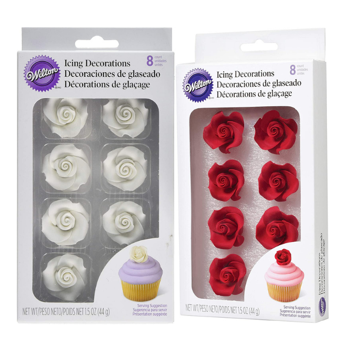 Wilton 8-Pack Rose Icing Decorations, Medium, White